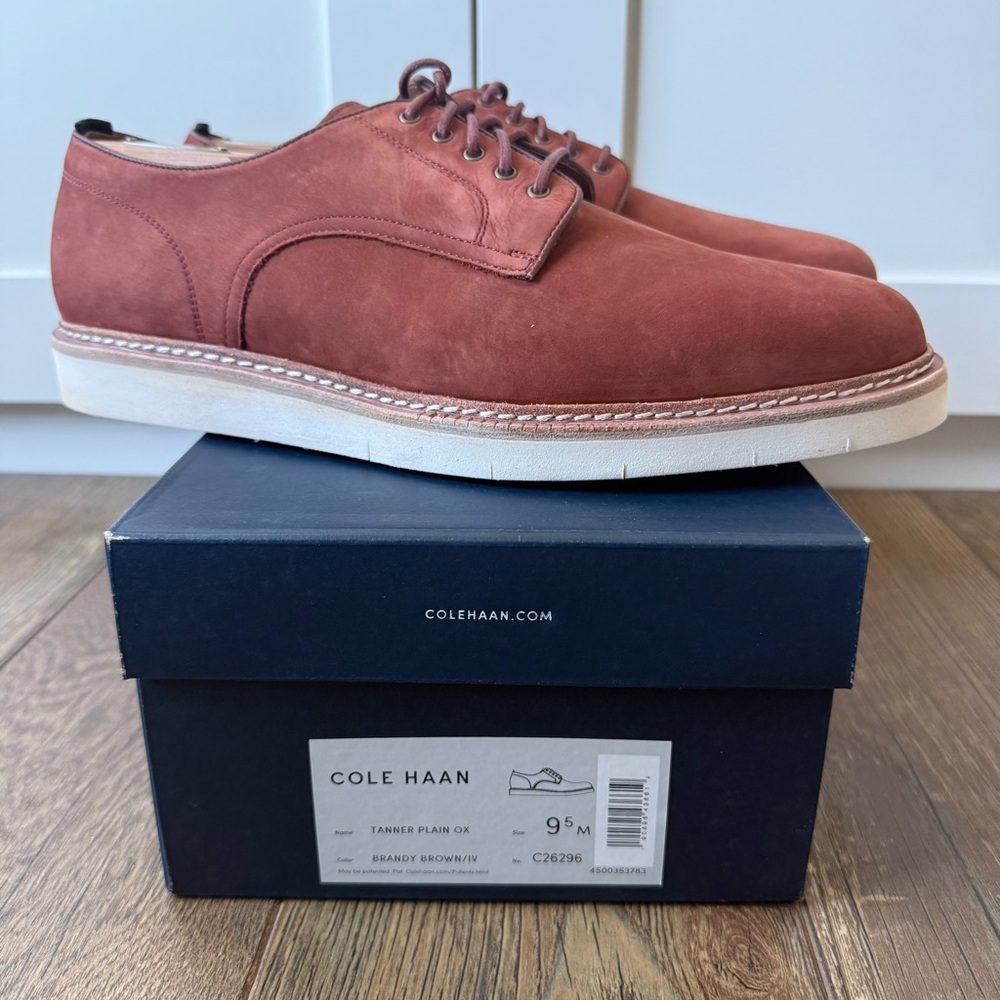 Cole Haan Men's Tanner Plain Ox Brandy Brown Suede Oxfords - 9.5